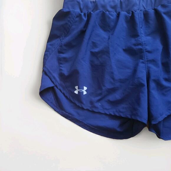Under Armour Women’s HeatGear Running Shorts Medium Blue Navy Lined Athletic - Picture 2 of 4